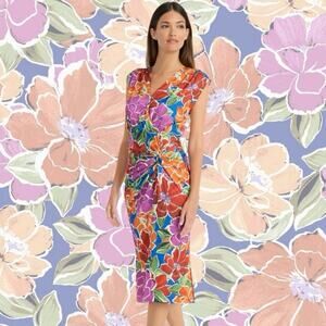 NEW! Maggy London Women's Sleeveless Midi Floral Dress V-Neck Size‎ 6 Wedding